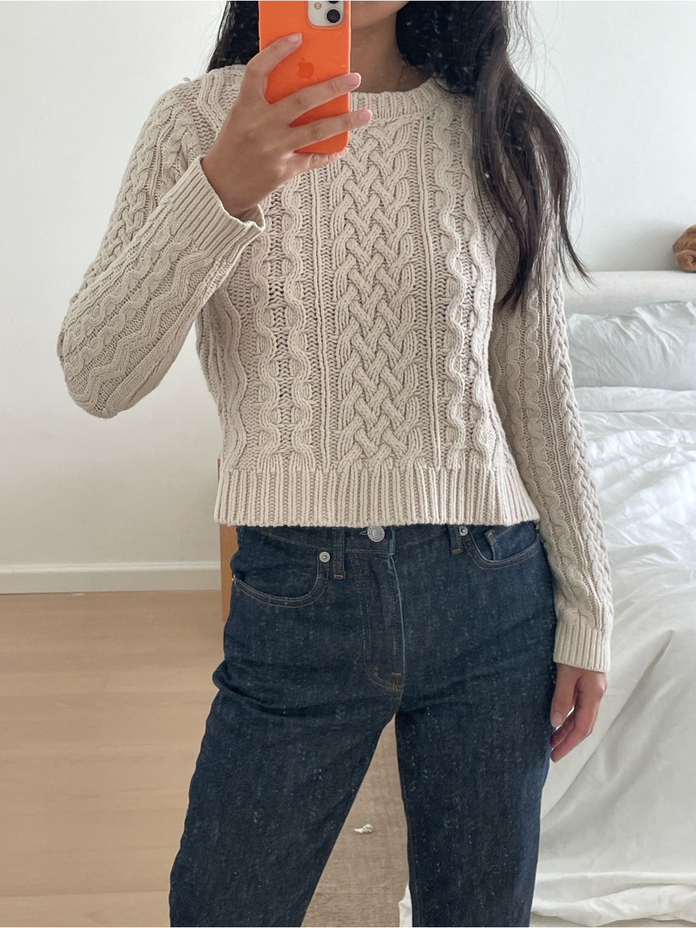 Kendall & Kylie Cream Cable Knit Crewneck Sweater